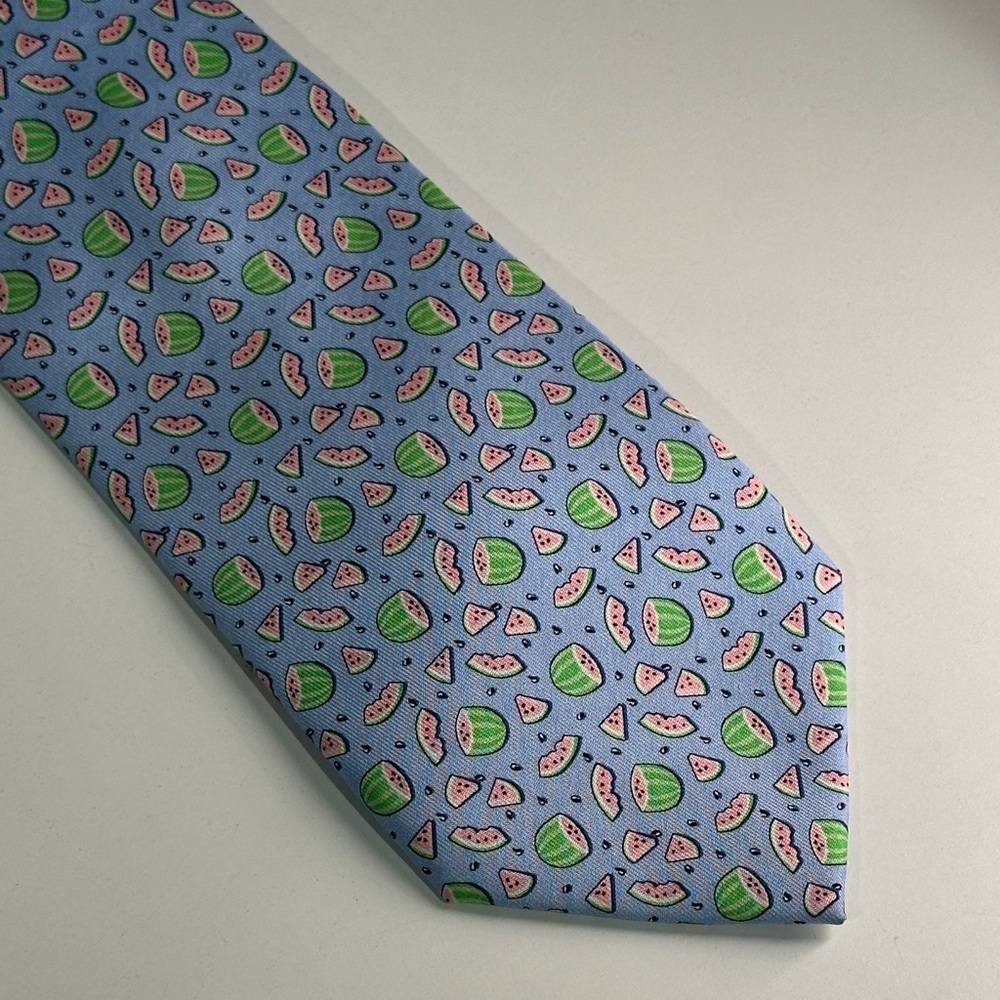 Vineyard Vines Light Blue Tie with Pink and Green Watermelon Motif